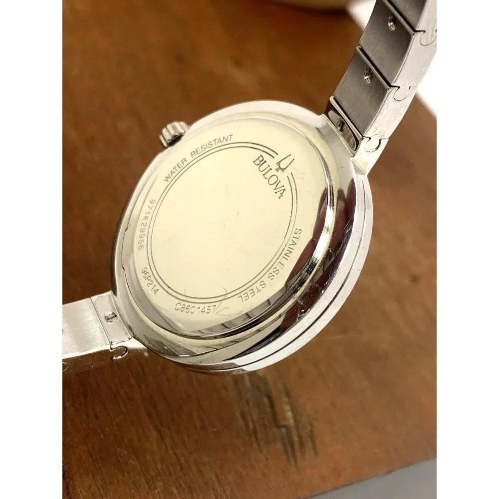 Bulova Women's Watch 96P214 Quartz Diamond Silver Dial Bangle Steel 30mm